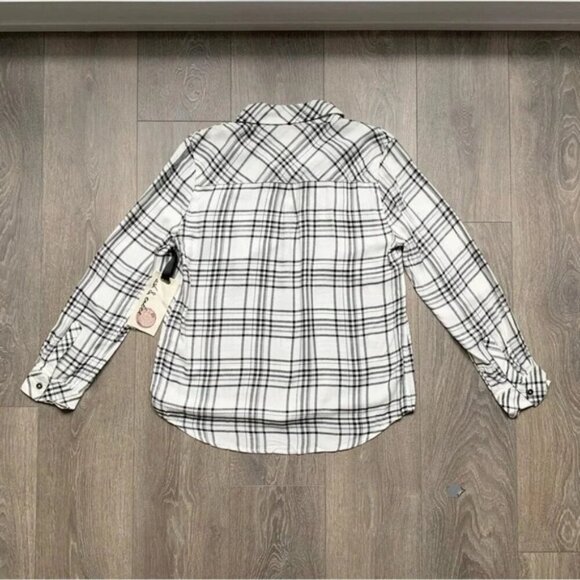 Anthropologie Ash and Ember Button Down Shirt Flannel Plaid White Size Small - Picture 12 of 15